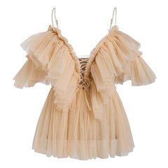 Strap Ruffles V Neck Off Shoulder Peplum Tops Mssza