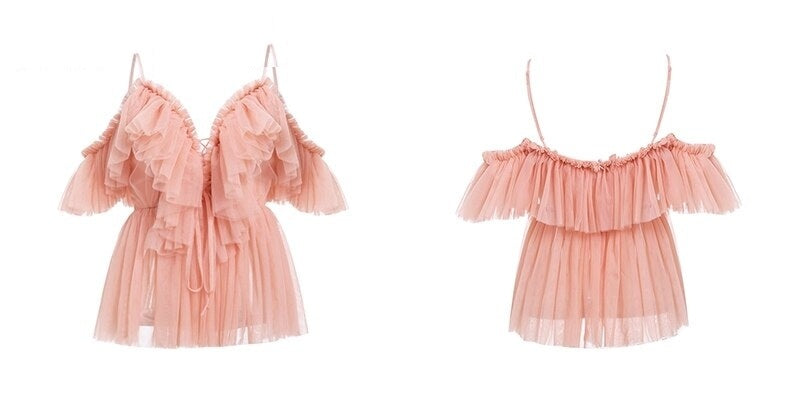 Strap Ruffles V Neck Off Shoulder Peplum Tops Mssza