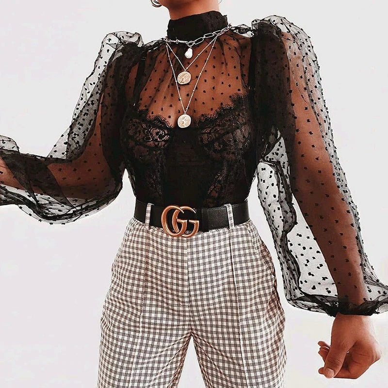 Transparent Dots Embroidery Blouse Mssza