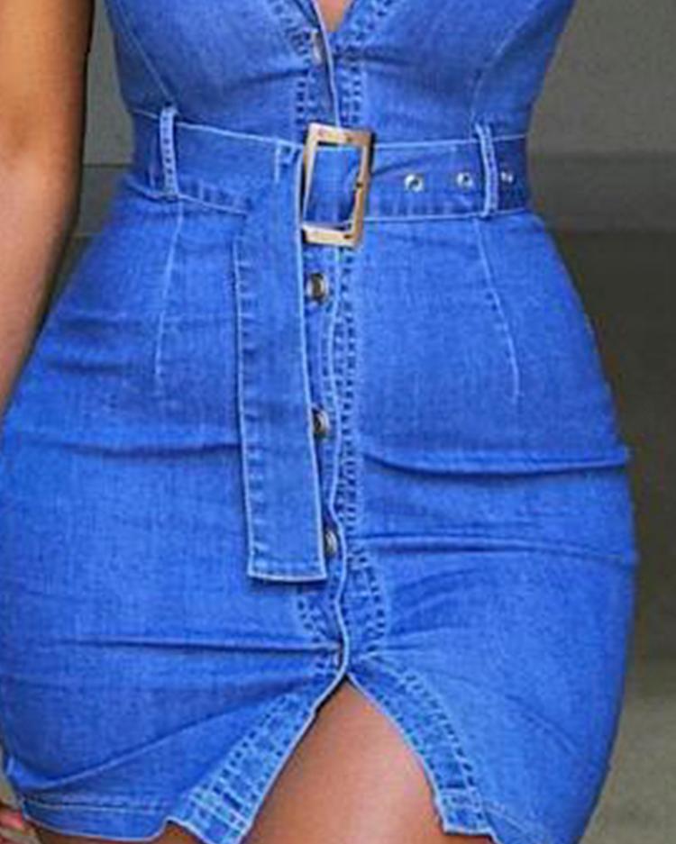 Turn Down Collar Bodycon Denim Dress Mssaz Desses