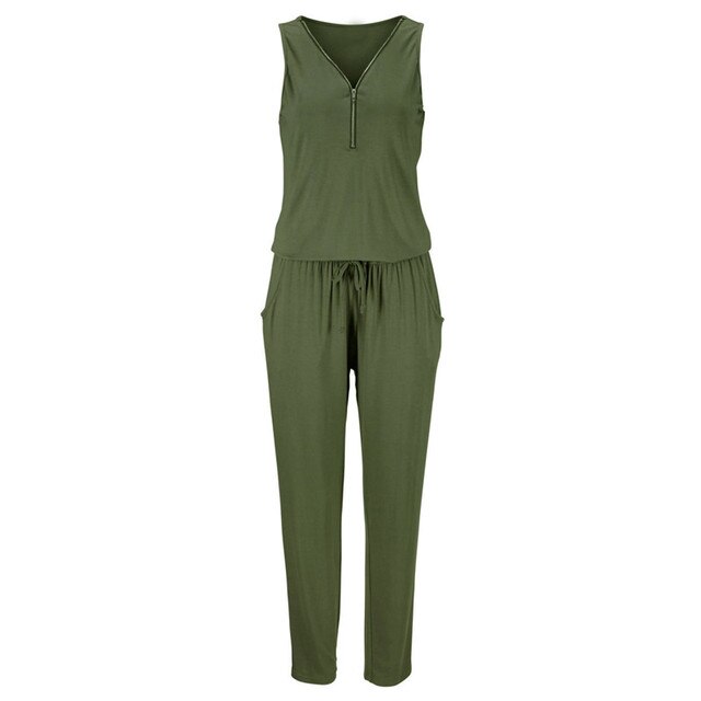 V-neck Zipper Sleeveless Rompers Mssza