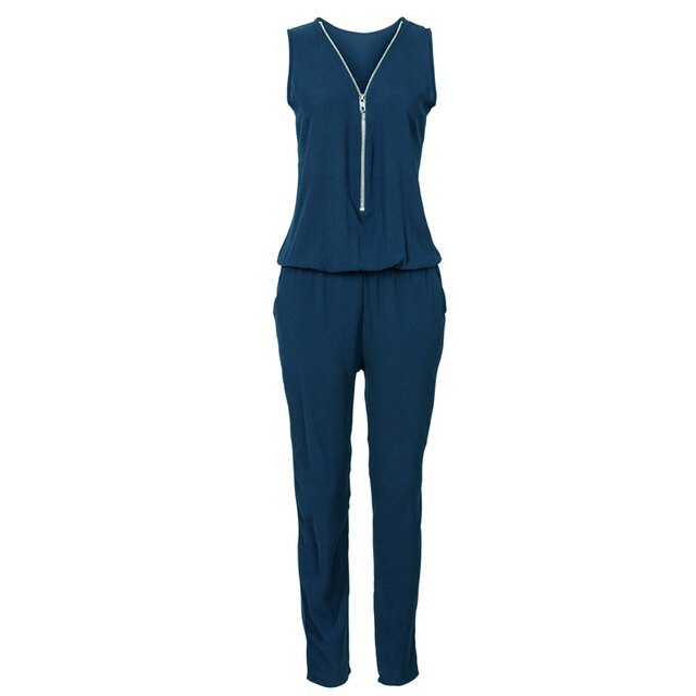 V-neck Zipper Sleeveless Rompers Mssza