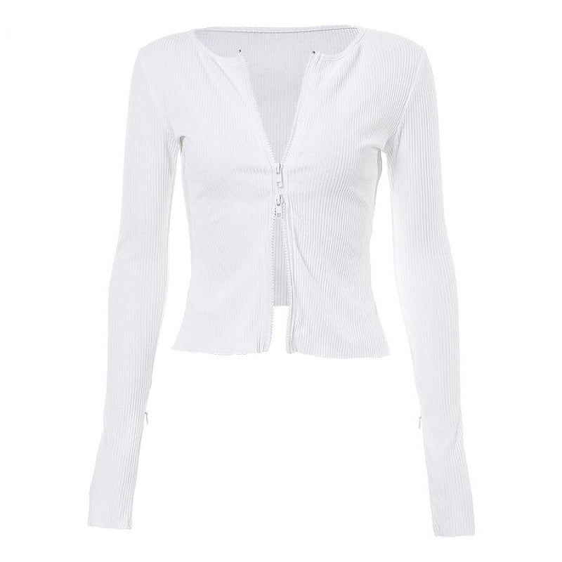 Zipper Slim Casual Street Crop Tops Mssza