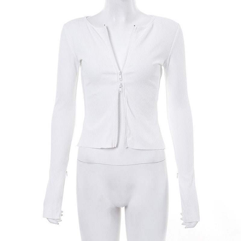 Zipper Slim Casual Street Crop Tops Mssza