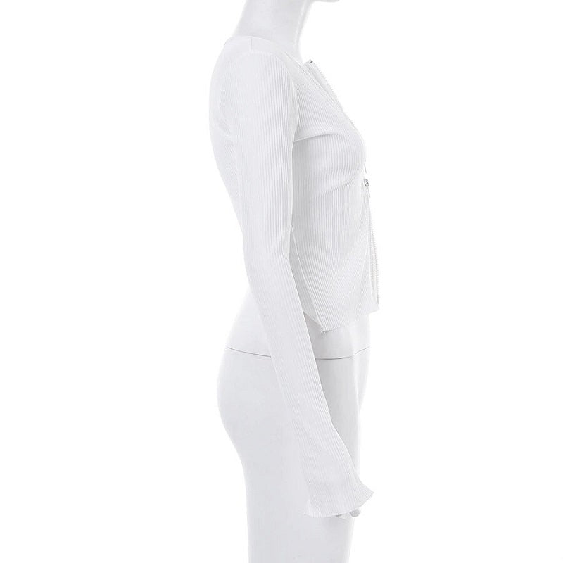 Zipper Slim Casual Street Crop Tops Mssza