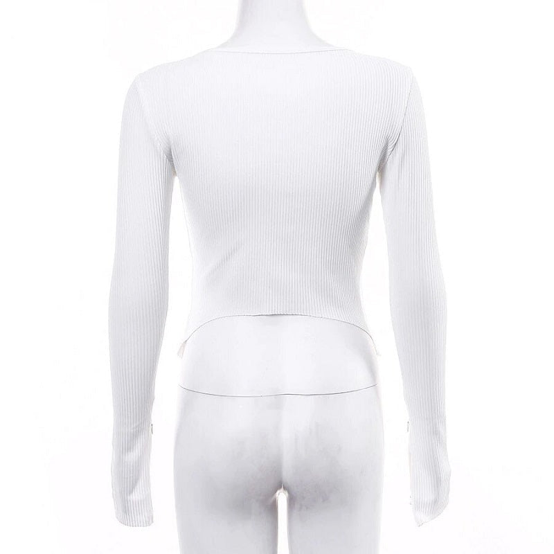 Zipper Slim Casual Street Crop Tops Mssza