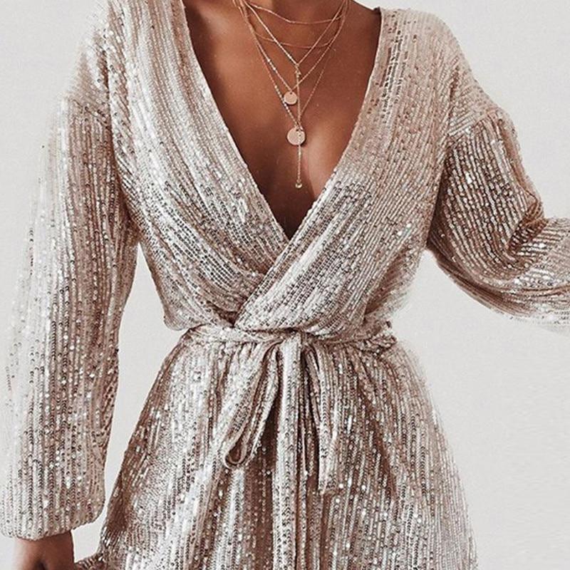 womens dress Long sleeve sequin dress Mssaz Desses