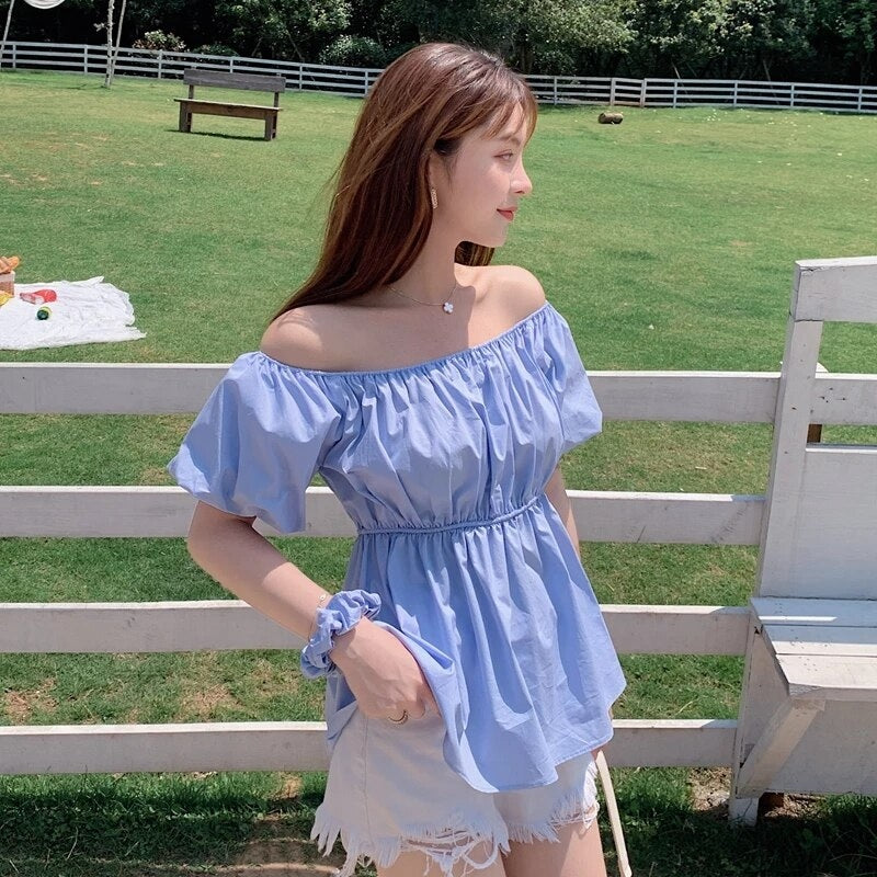 slash neck off shoulder top shirt Mssza