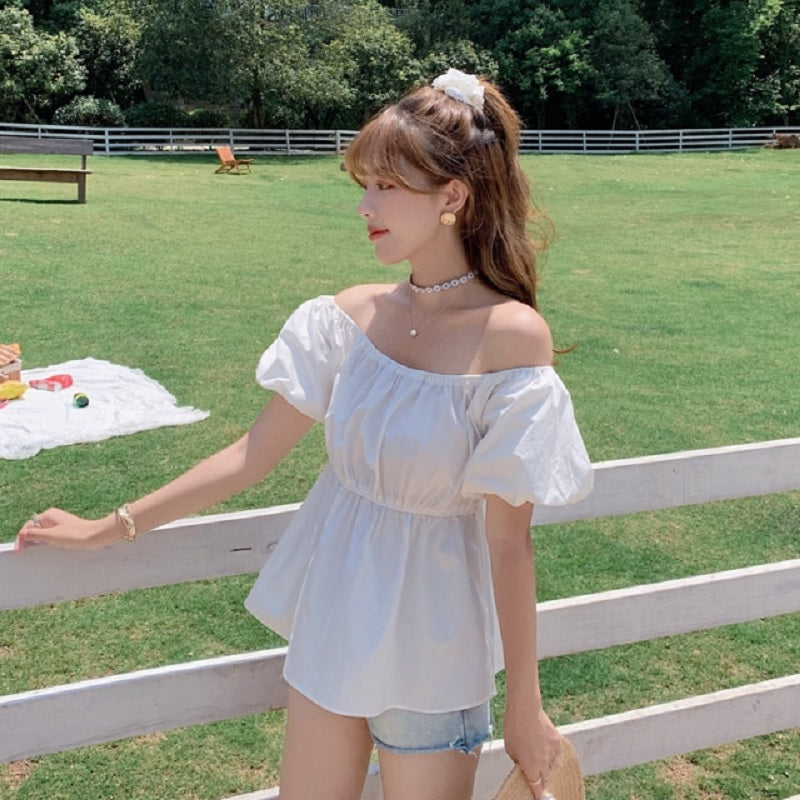 slash neck off shoulder top shirt Mssza