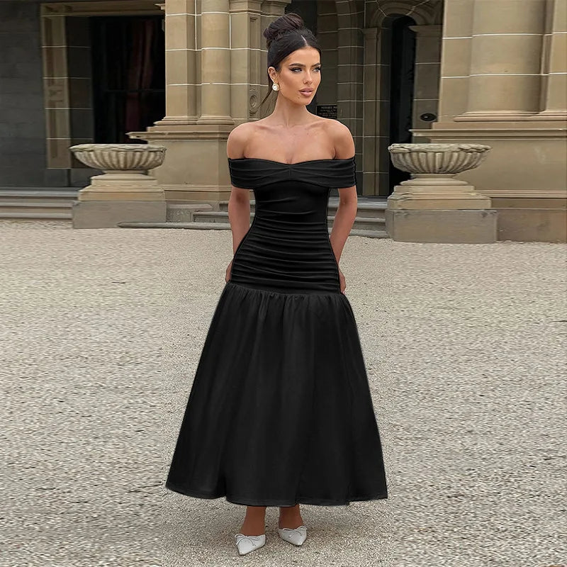 Slash Neck Off Shoulder Solid Dress Mssaz Desses