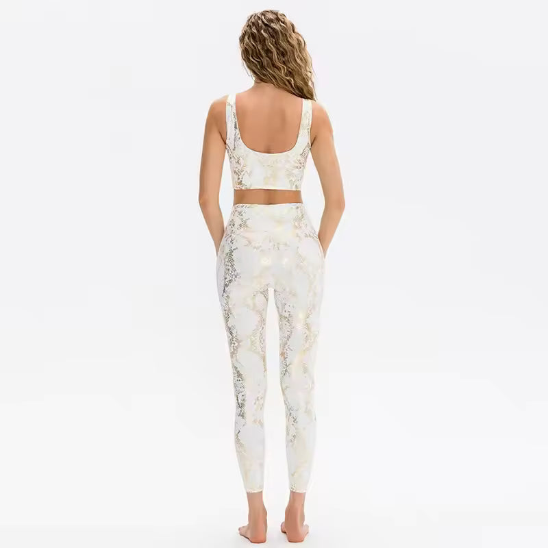 Plated Printing Snake Pattern Hip Lifting High Waist Slimming Bra Yoga Pants Set Mssza