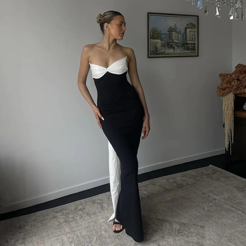 Bows Contrast Color Ribbon Long Dress Mssaz Desses