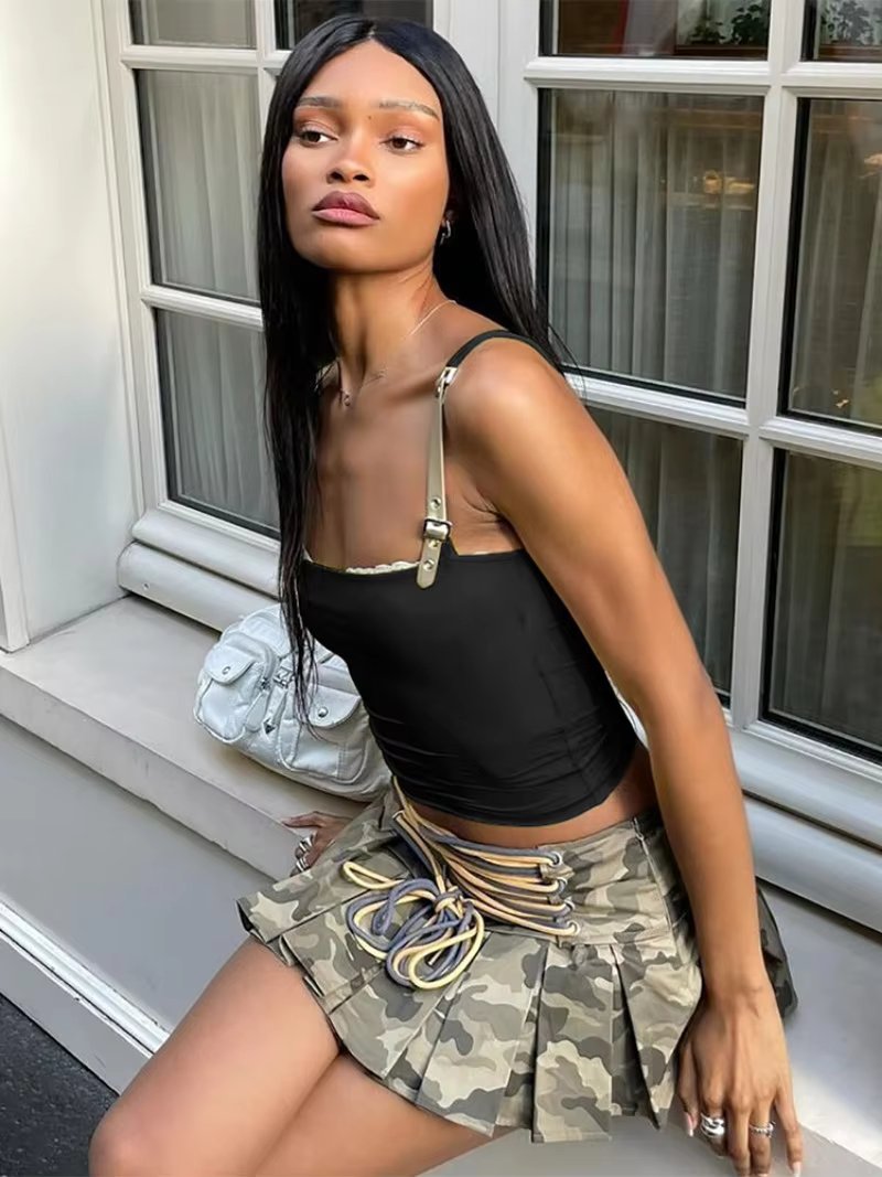 Street Sleeveless Lace Patchwork Camis Crop Tops Mssza