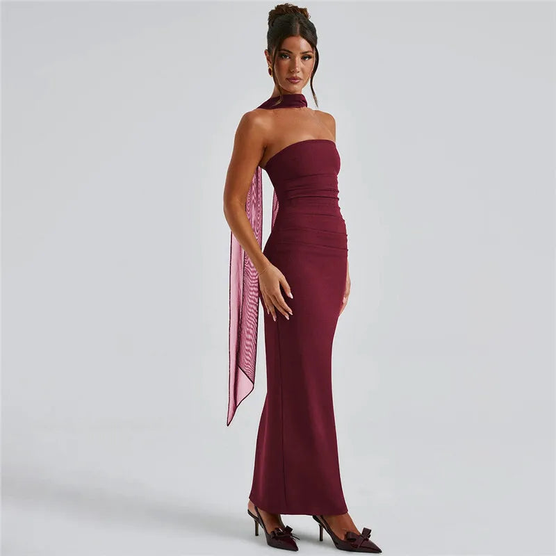 Mesh Sleeve Off-shoulder Long Dress Mssaz Desses