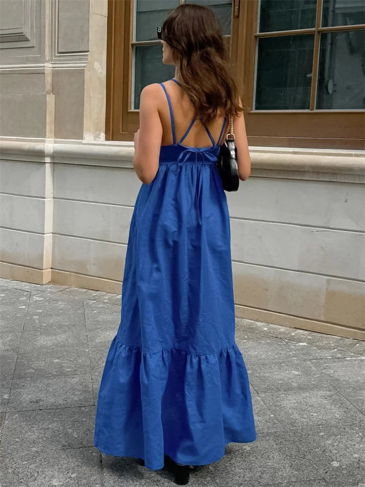 Patchwork Sleeveless Solid Maxi Dress Mssaz Desses