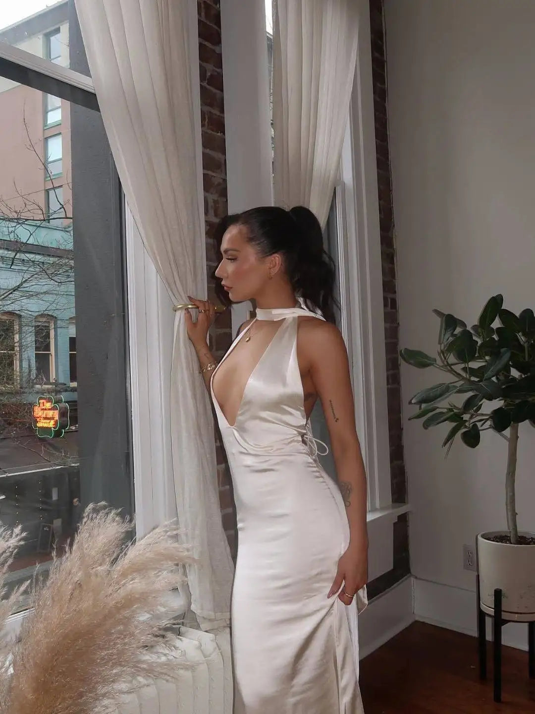 Satin Open Back Dress Mssaz Desses