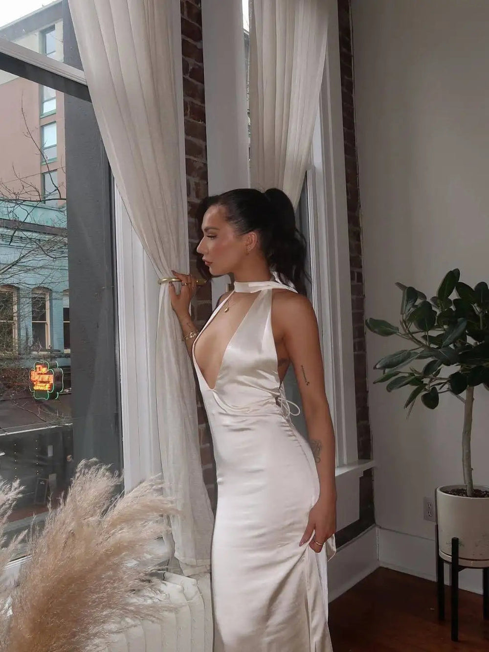 Satin Open Back Dress Mssaz Desses