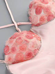 3D Flower Spaghetti Strap Party Mini Dress Mssaz Desses