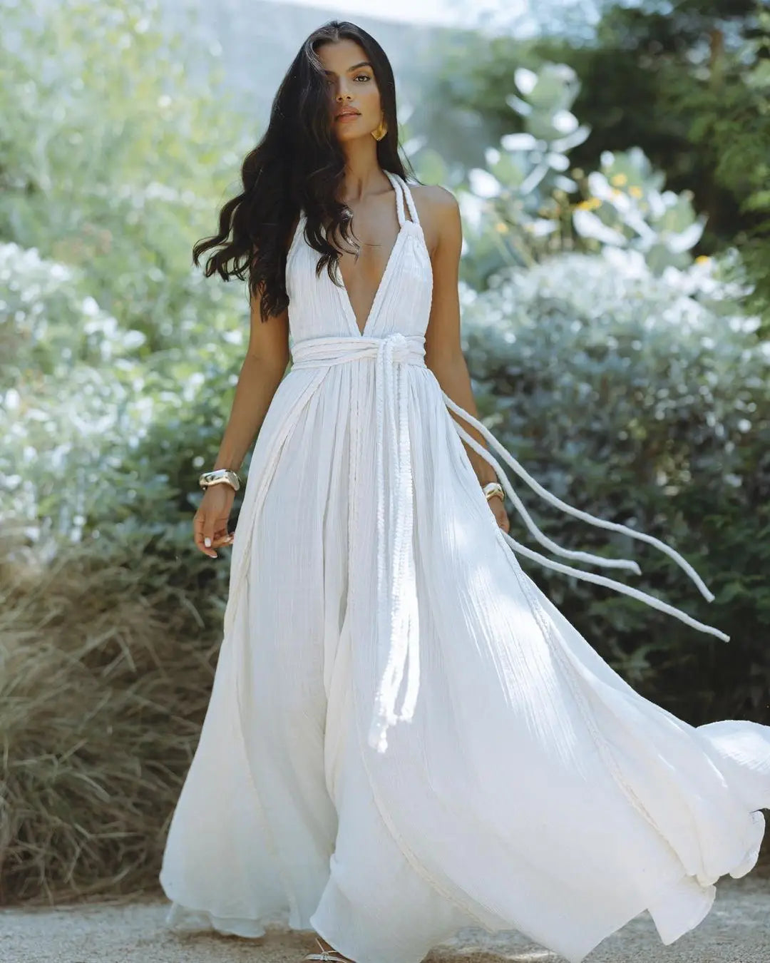 Solid Split Pleated Bandage Long Dress Mssaz Desses