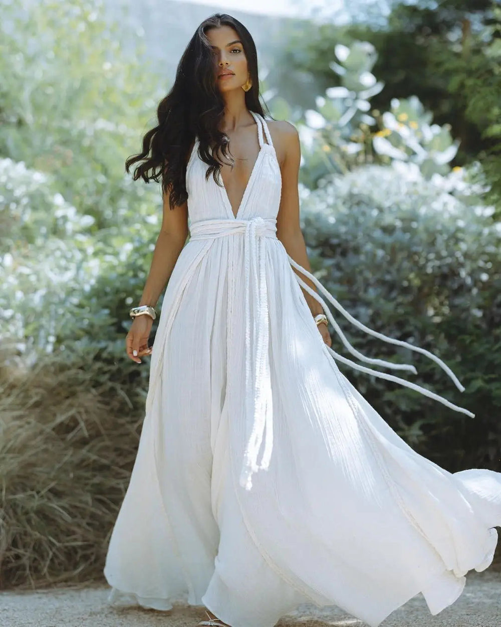 Solid Split Pleated Bandage Long Dress Mssaz Desses