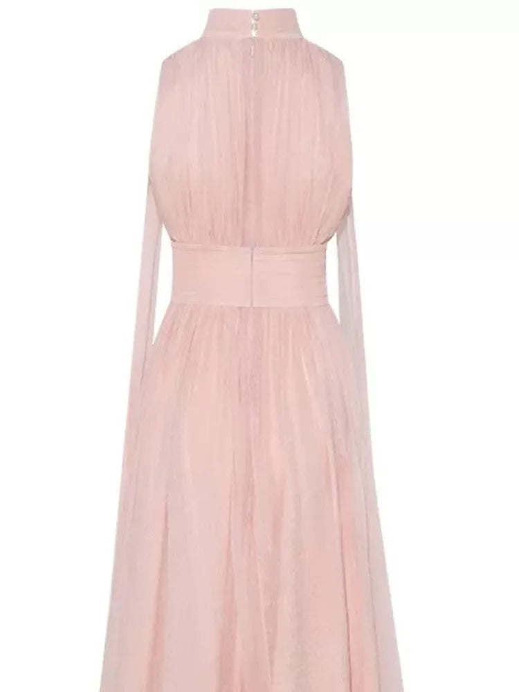 Ribbon Sleeveless Pleated Solid Long Dress Mssaz Desses