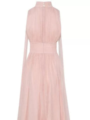 Ribbon Sleeveless Pleated Solid Long Dress Mssaz Desses