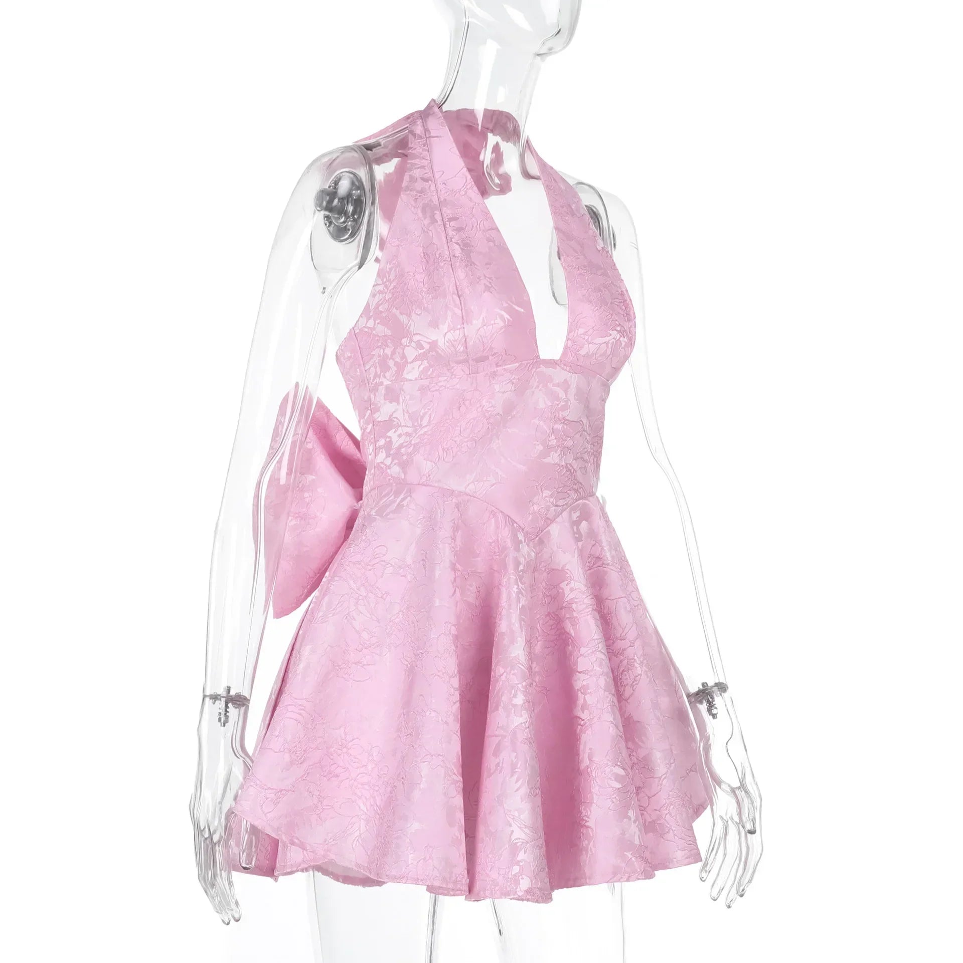 Bow Deep V Halter Backless A-line Dress Mssaz Desses