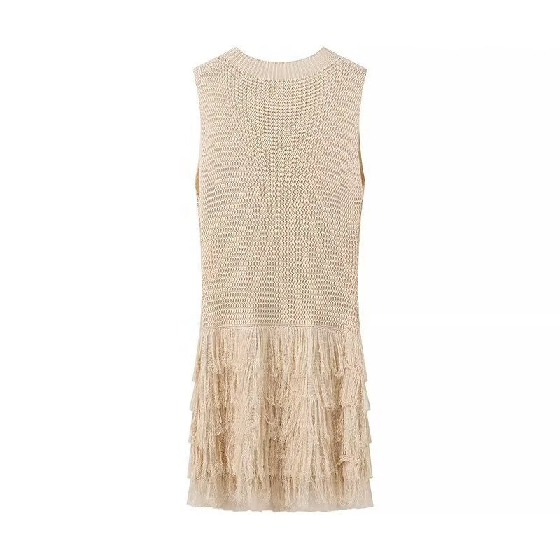 Kniitted Hollow Out Patchwork Tassel Short Dress Mssaz Desses