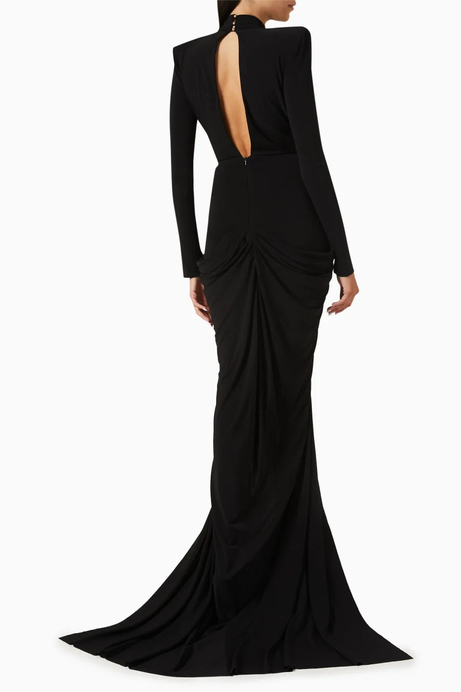 Deep V Neck Long Sleeves Black Maxi Dress Party Gown Mssaz Desses