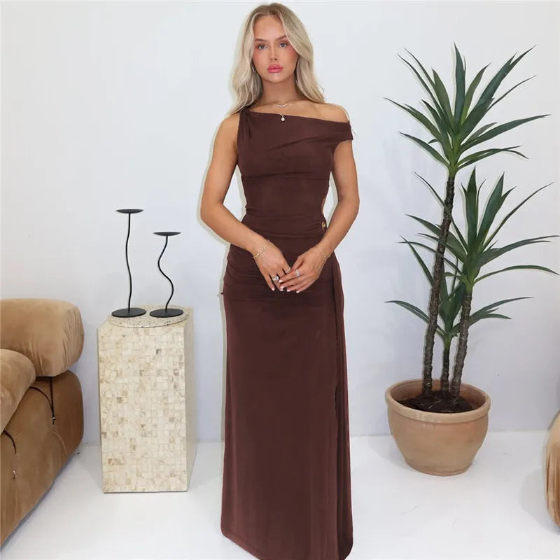 Oblique Shoulder Backless Maxi Dress Mssaz Desses