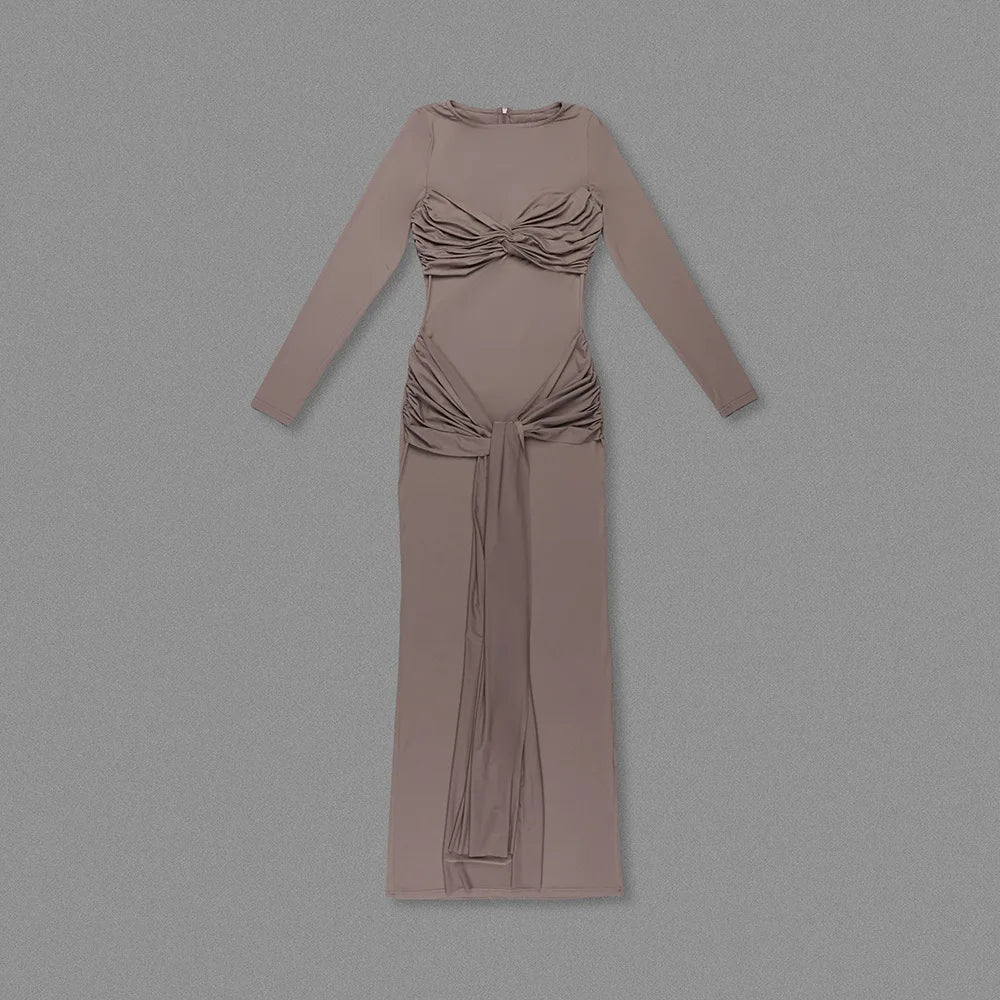 O-neck Long Sleeve Robe Maxi Dress Mssaz Desses