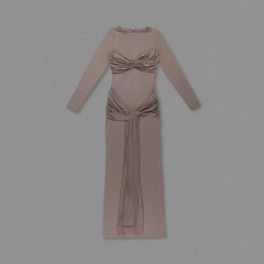 O-neck Long Sleeve Robe Maxi Dress Mssaz Desses