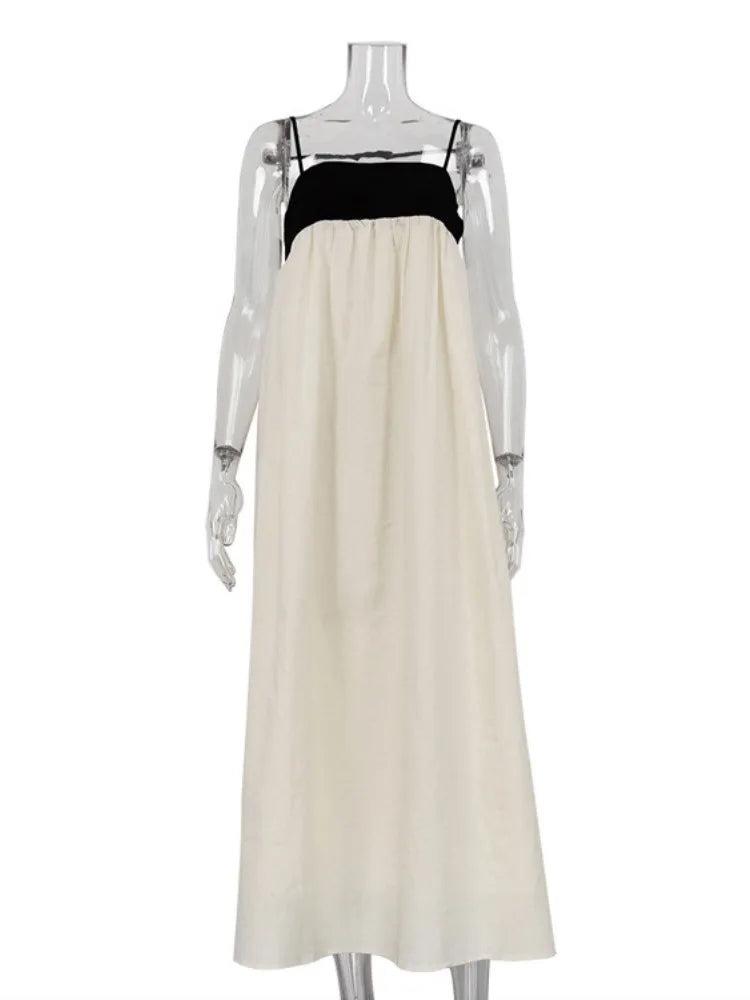 Contrast Color Block Open Back Long Dress Mssaz Desses