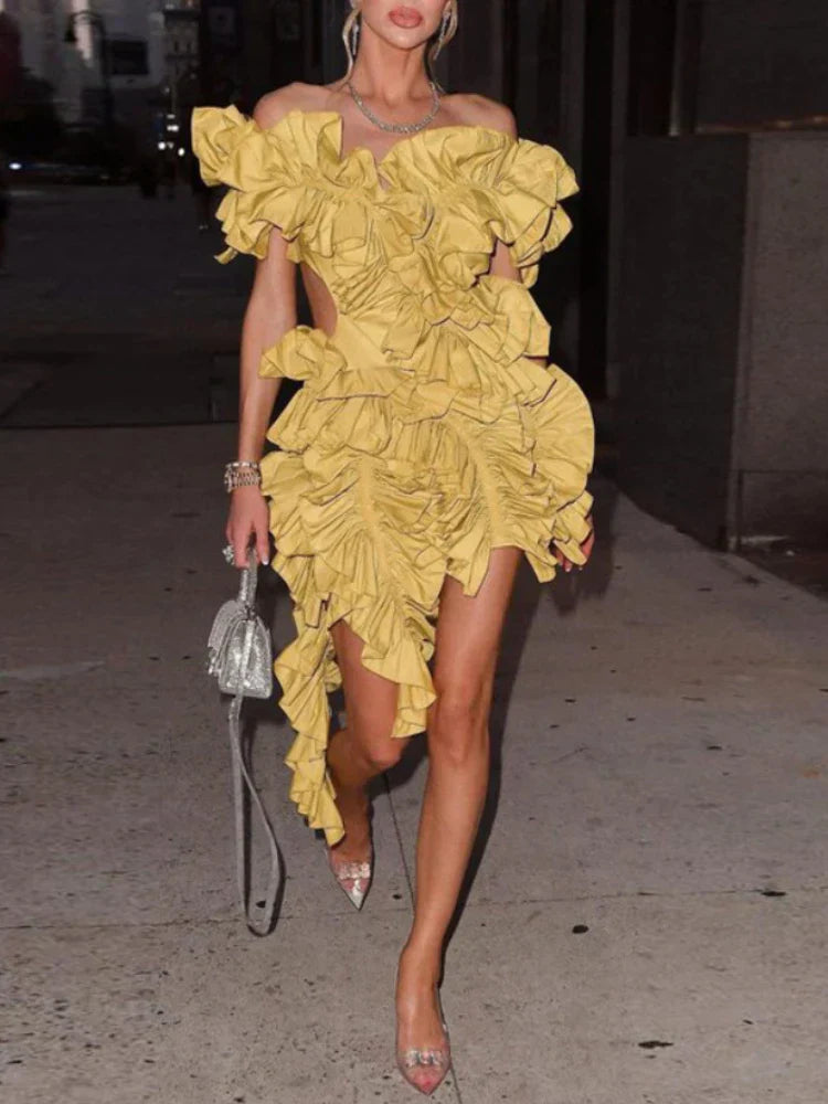 Short Party Dress Backless and Ruffled Mssaz Desses