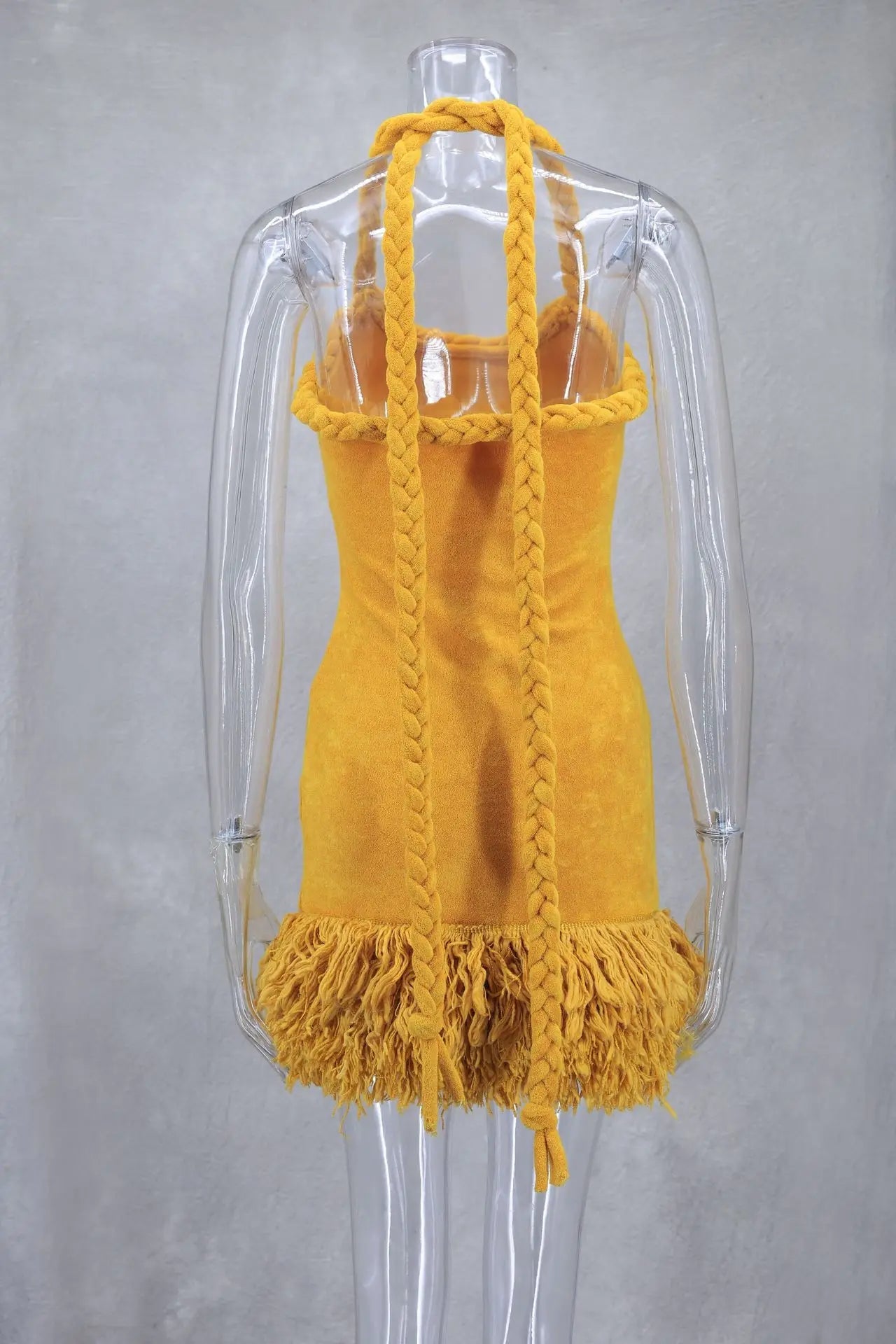Fluff Patchwork Halter Mini Dress Mssaz Desses