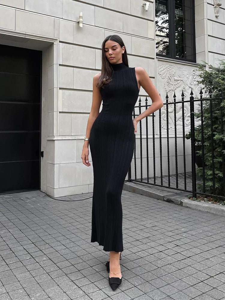 Sleeveless Turtleneck Maxi Dress Mssaz Desses