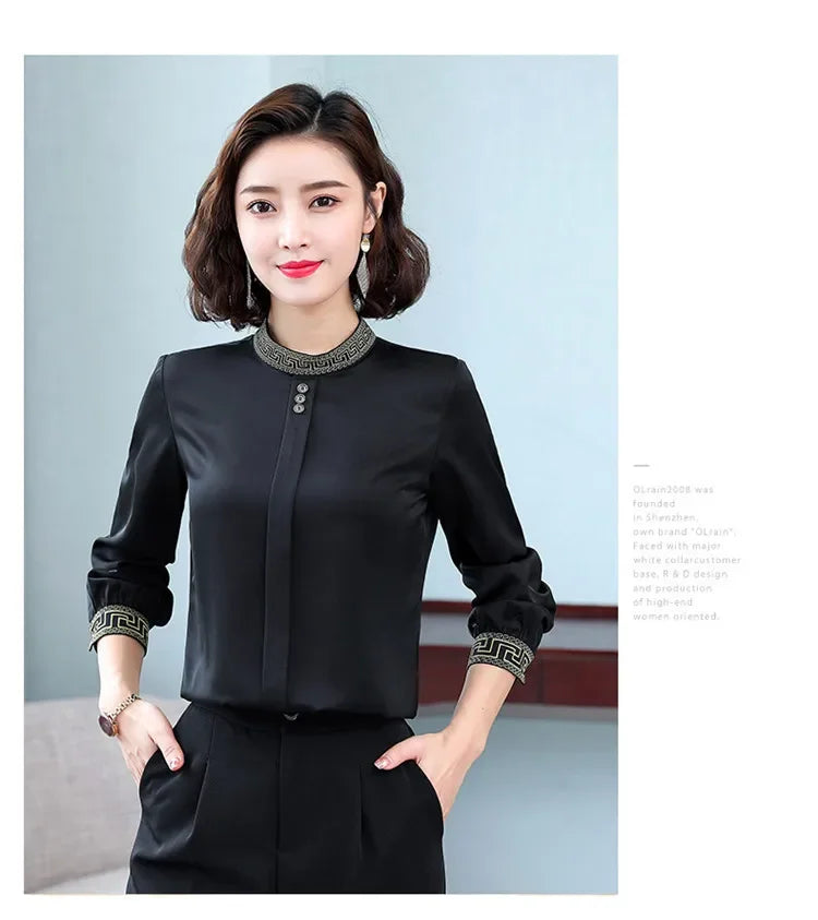 Elegant Long Sleeve Chiffon Slimming Shirt With Button Mssza