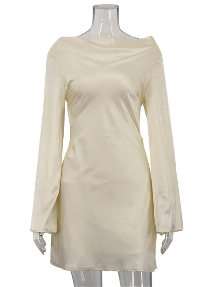Elegant Backless Lace-Up Satin Party Mini Dress Mssaz Desses