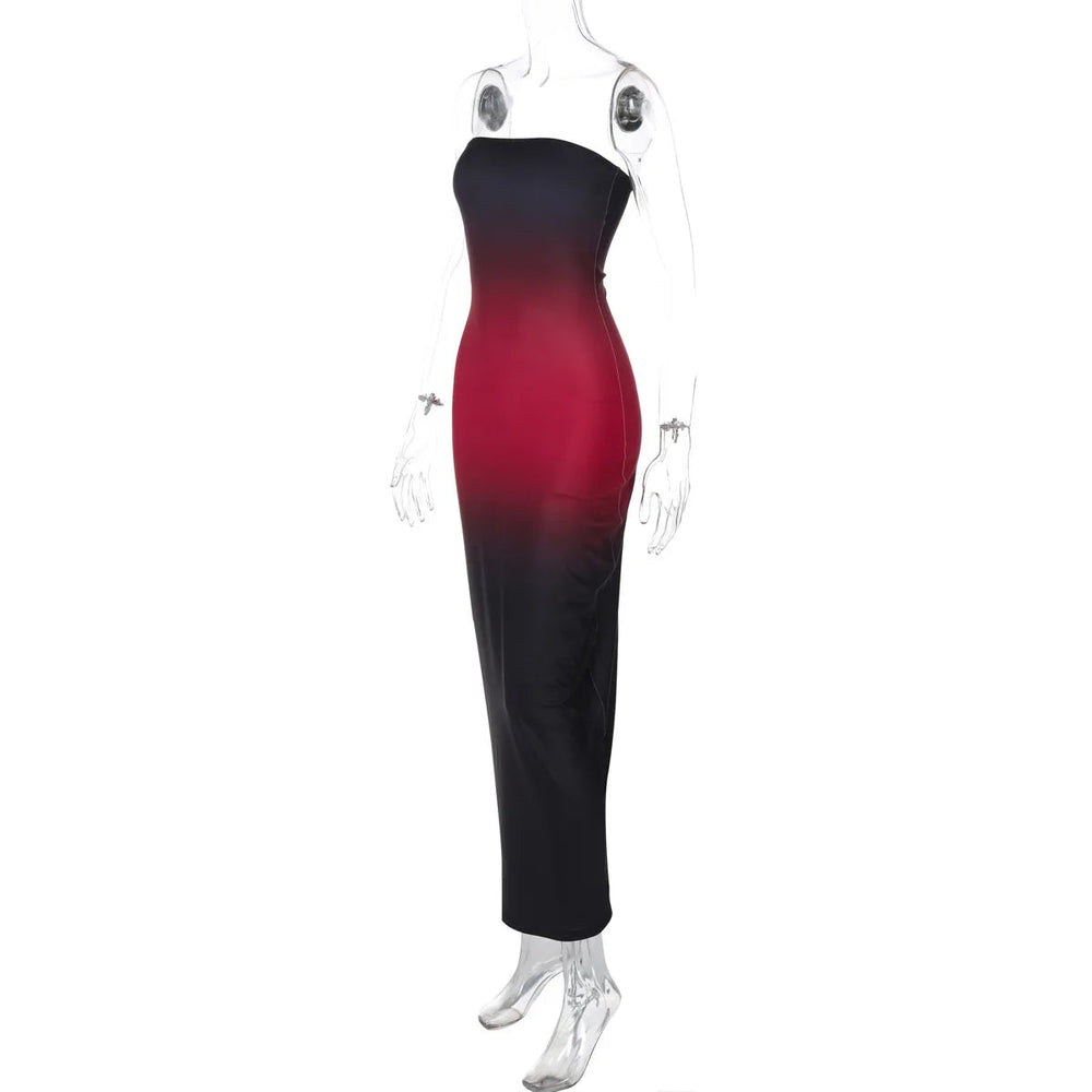 Strapless Black-Red Gradient Long Dress Mssaz Desses