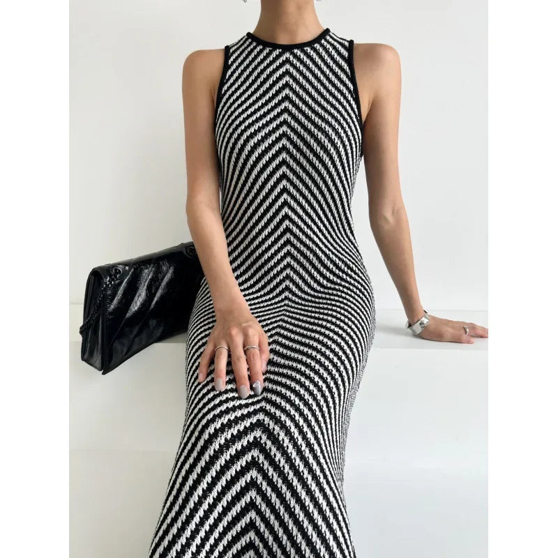 Striped Ribbed Midi Dress Mssaz Desses