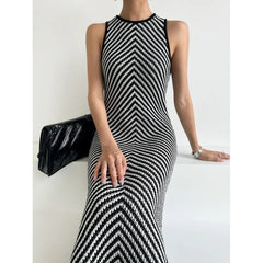 Striped Ribbed Midi Dress Mssaz Desses