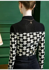Printed Casual Half High Collar Spliced  Korean Slim Long Sleeve Printed T-shirt Mssza