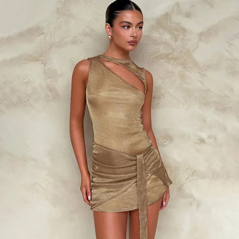 Beige Sequin Wrap Mini Dress Mssaz Desses
