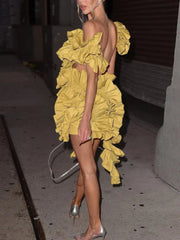 Short Party Dress Backless and Ruffled Mssaz Desses