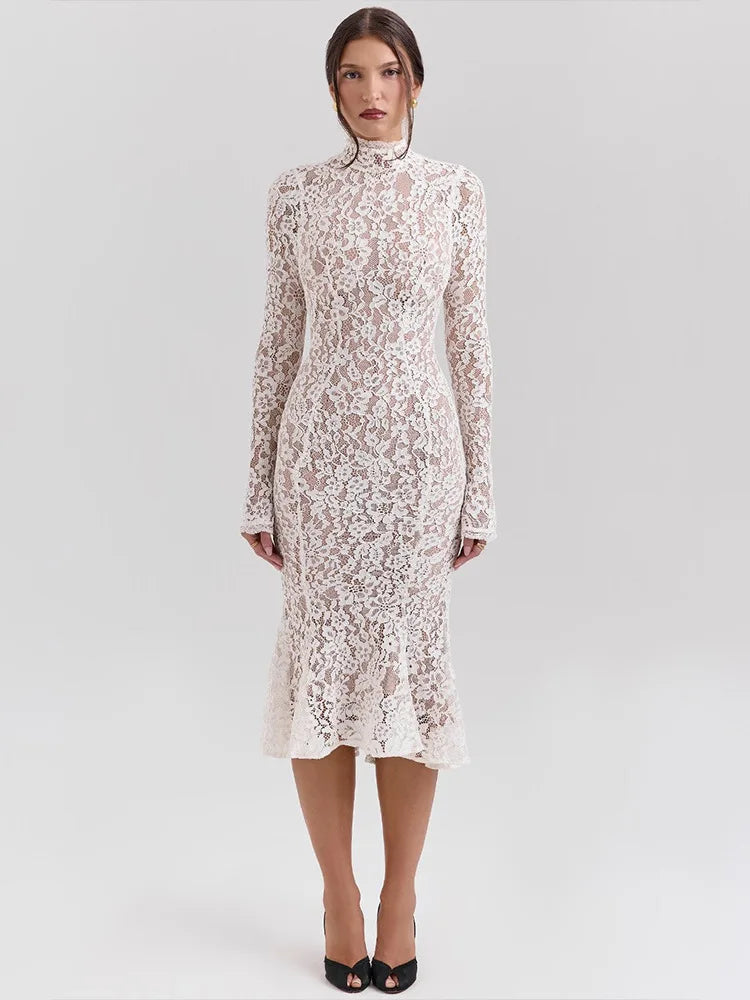 Lace Half High Neck Fishtail Dress Mssaz Desses
