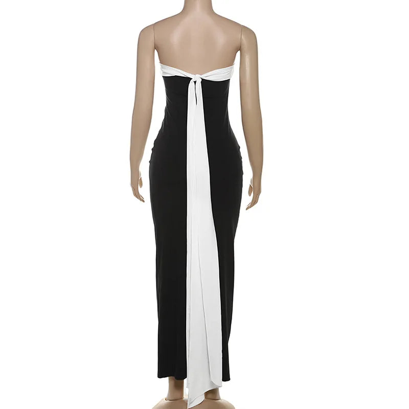 Bows Contrast Color Ribbon Long Dress Mssaz Desses