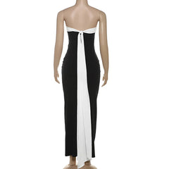 Bows Contrast Color Ribbon Long Dress Mssaz Desses