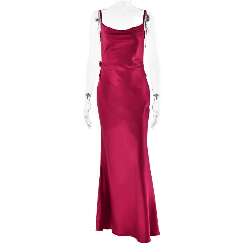 3D Flower Draped Open Back Maxi Dress Mssaz Desses