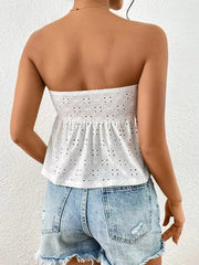 Backless Lace-up Casual Tees Knit Solid Hollow Out Strapless Tops Mssza