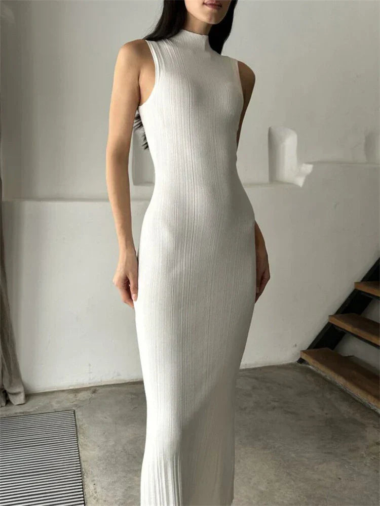 Sleeveless Turtleneck Maxi Dress Mssaz Desses